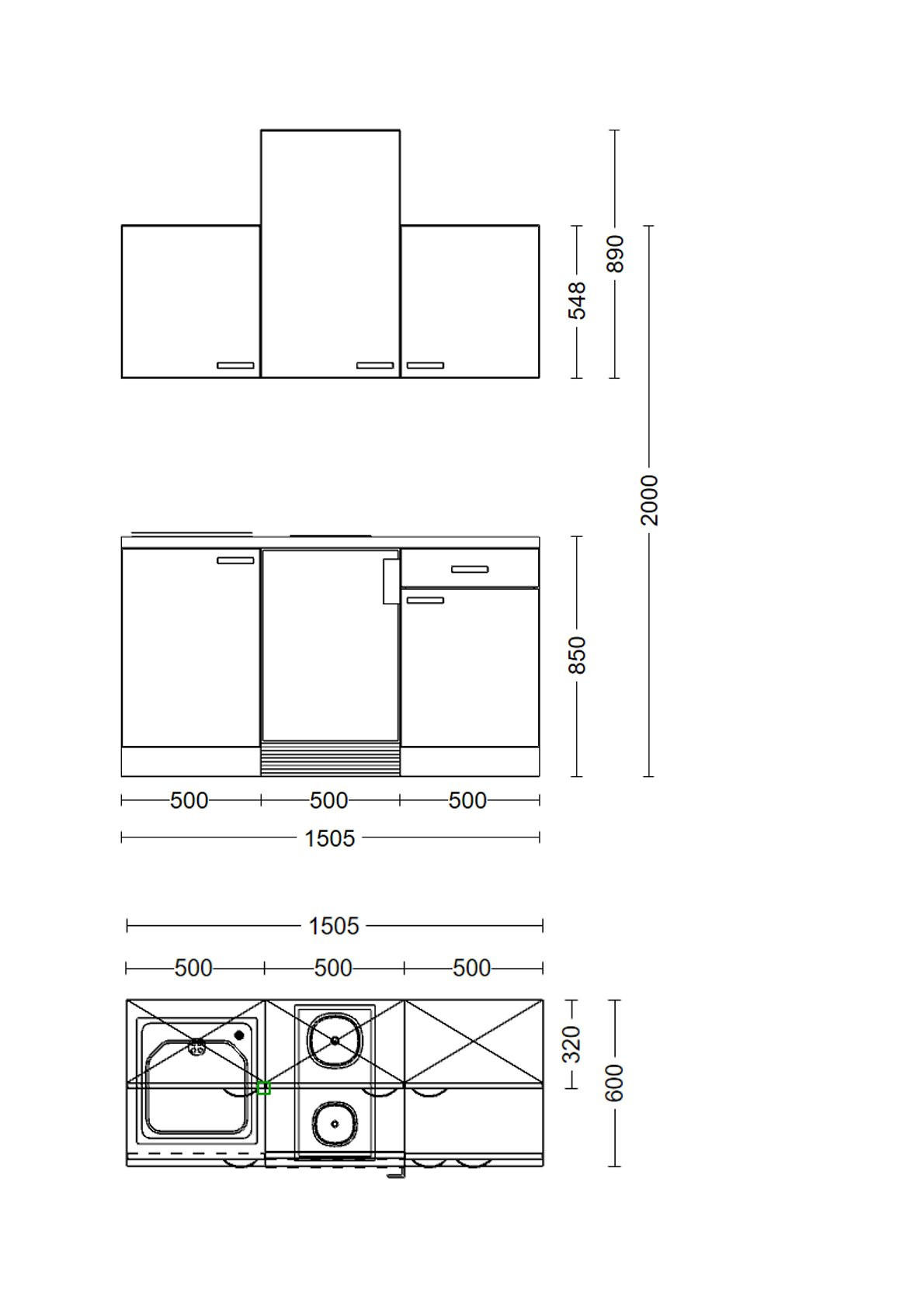 MINIKÜCHE 150 cm in Buchefarben - Edelstahlfarben/Beige, MODERN, Glas/Holzwerkstoff (150cm) - FlexWell