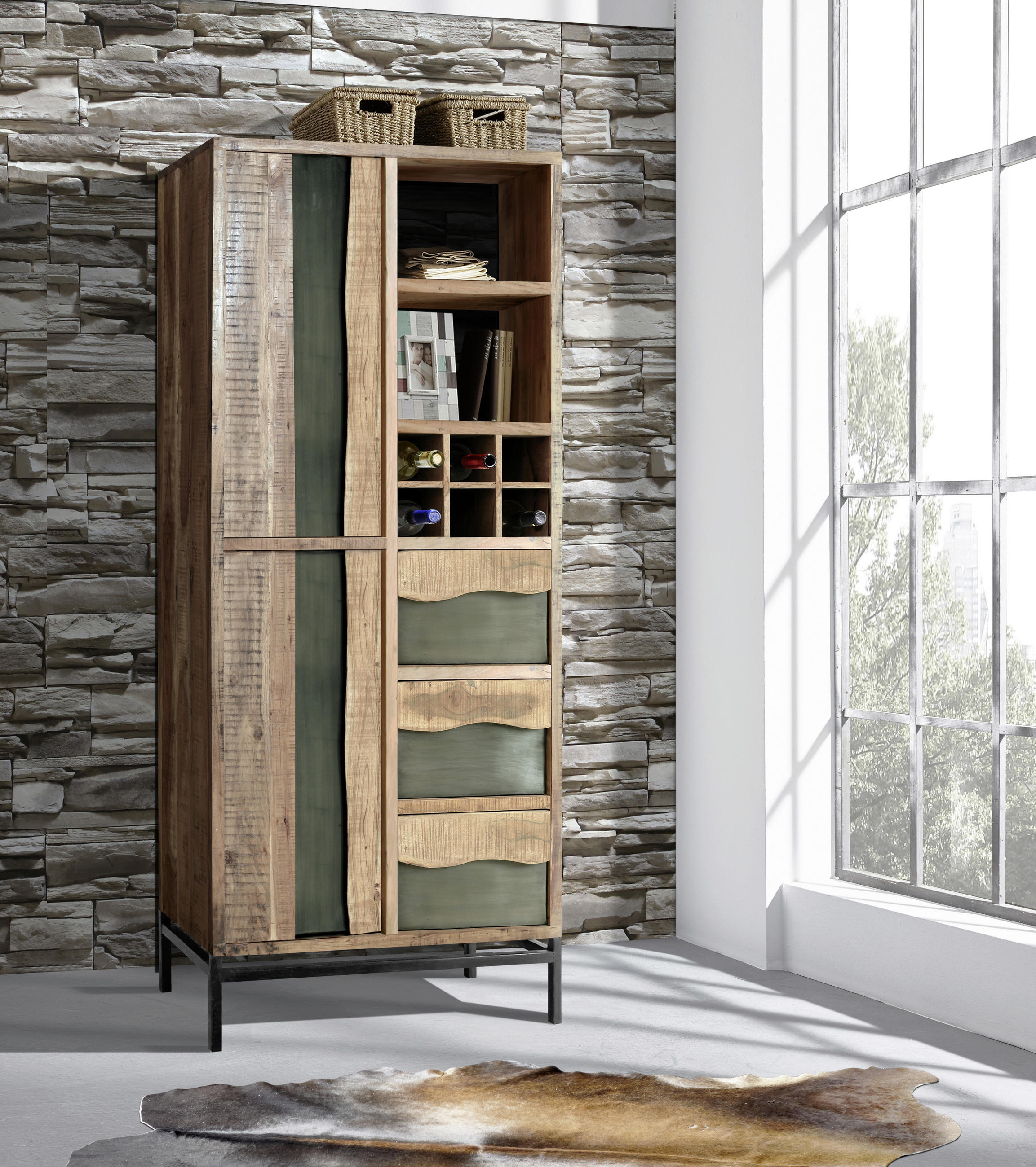 REGAL 88/195/40 cm Grau, Akaziefarben - Naturfarben/Grau, KONVENTIONELL, Holz/Metall (88/195/40cm) - Livetastic