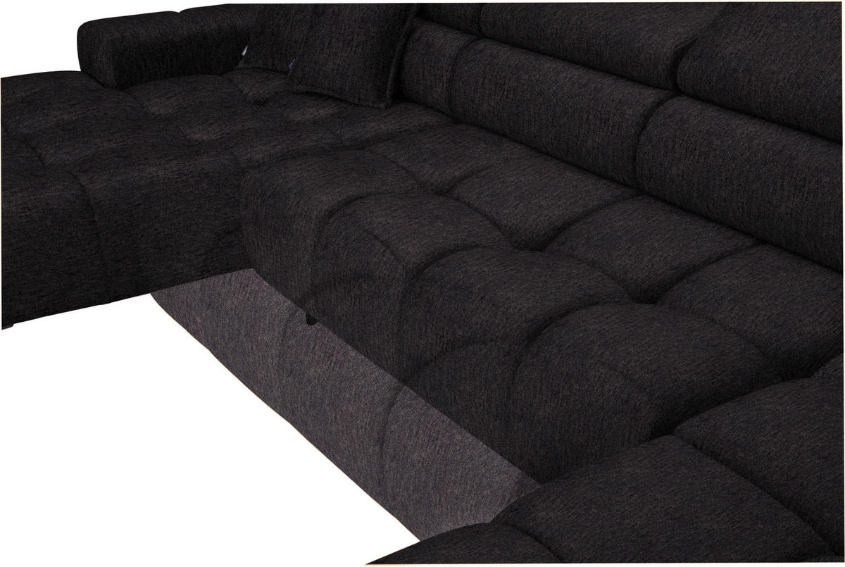 WOHNLANDSCHAFT in Samt, Webstoff Anthrazit  - Anthrazit/Schwarz, Design, Textil/Metall (177/385/216cm) - Welnova
