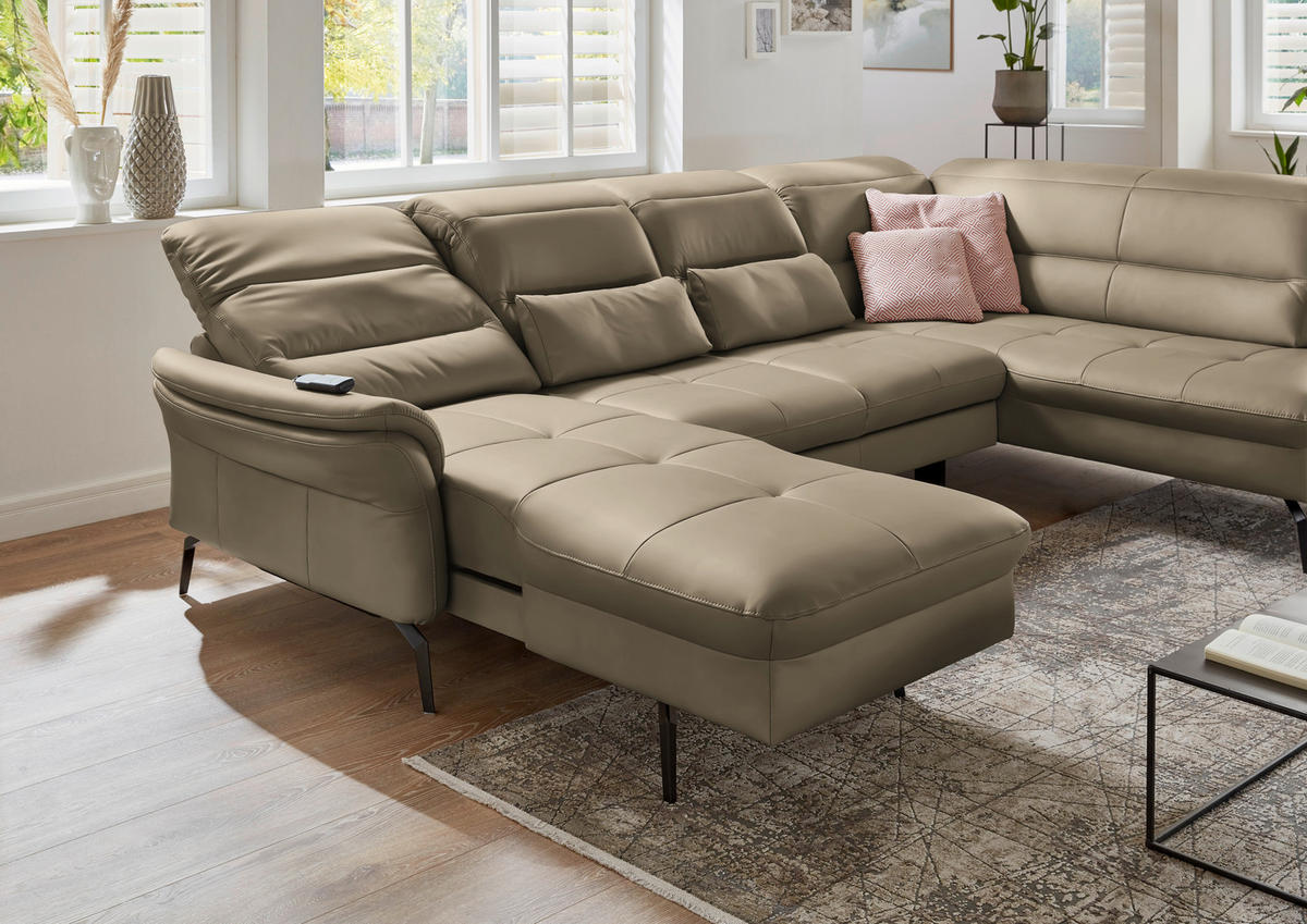 WOHNLANDSCHAFT  in Echtleder Hellbraun  - Hellbraun/Schwarz, Design, Leder/Metall (181/336/206cm) - Beldomo Speed