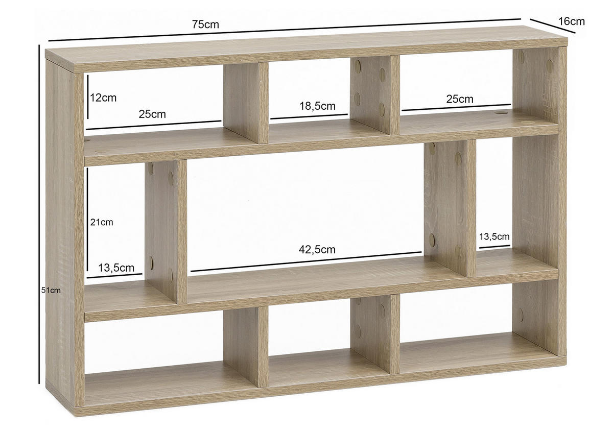 WANDREGAL 75/51/16 cm  - Eichefarben, Konventionell, Holzwerkstoff (75/51/16cm) - MID.YOU
