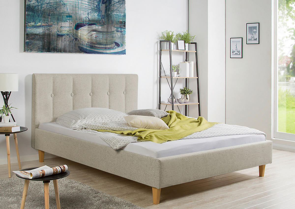 POLSTERBETT  in Beige,  - Beige/Naturfarben, MODERN, Holz/Textil (105/99/216cm) - Livetastic