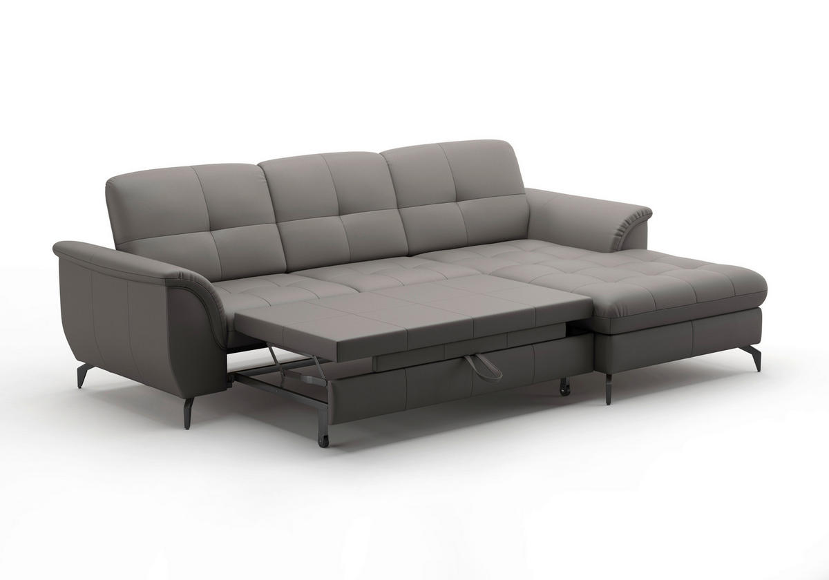 ECKSOFA in Echtleder Mokka  262/164 cm  - Schwarz/Mokka, MODERN, Leder/Metall (262/164cm) - Sit & More
