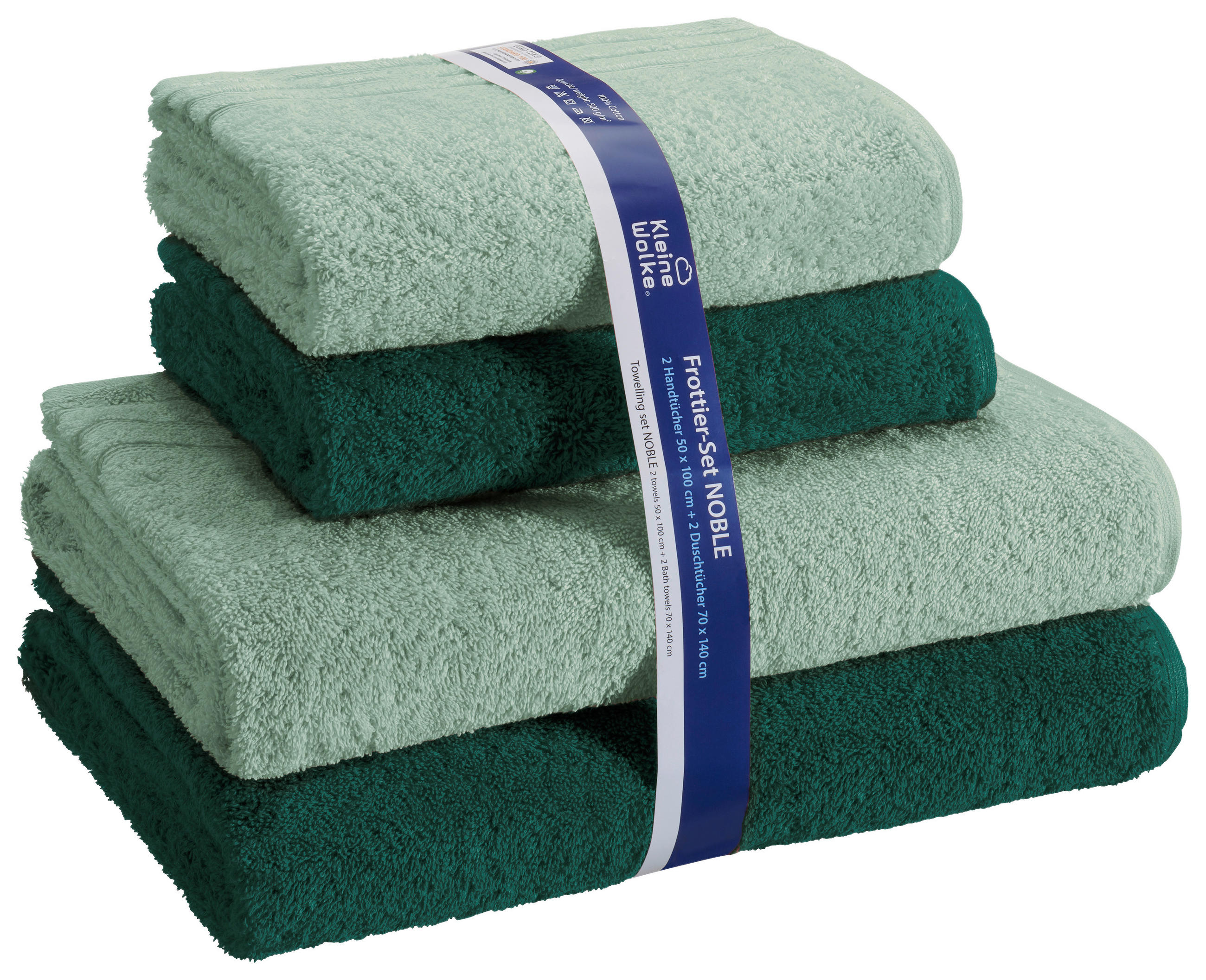 FROTTIERSET Noble 4-teilig - Smaragdgrün/Hellgrün, KONVENTIONELL, Textil - Kleine Wolke