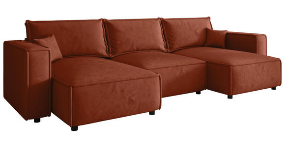 WOHNLANDSCHAFT Terracotta Webstoff  - Terracotta/Schwarz, MODERN, Kunststoff/Textil (153/350/153cm) - Xora
