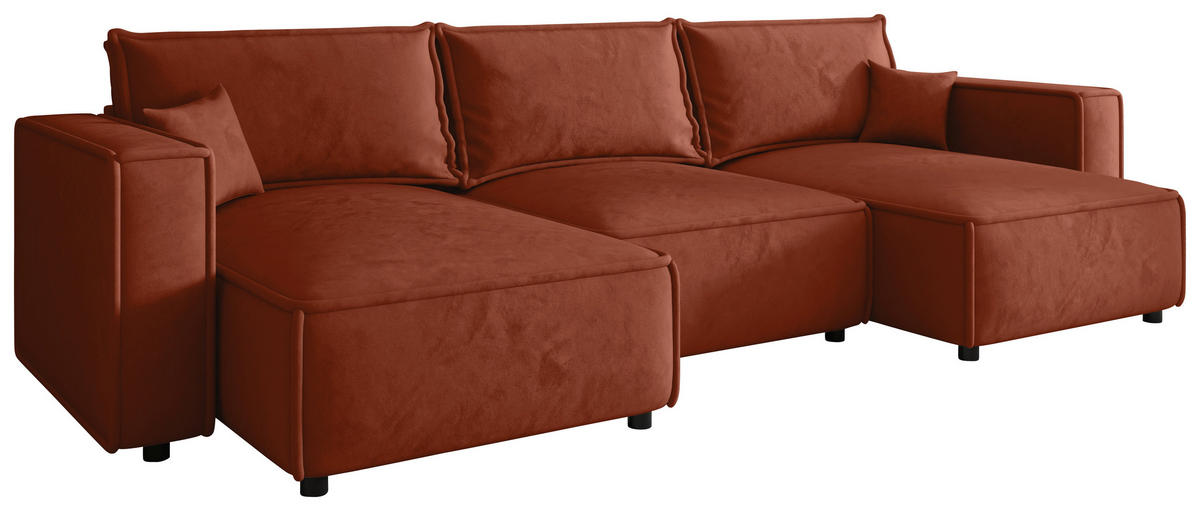 WOHNLANDSCHAFT Terracotta Webstoff  - Terracotta/Schwarz, MODERN, Kunststoff/Textil (153/350/153cm) - Xora