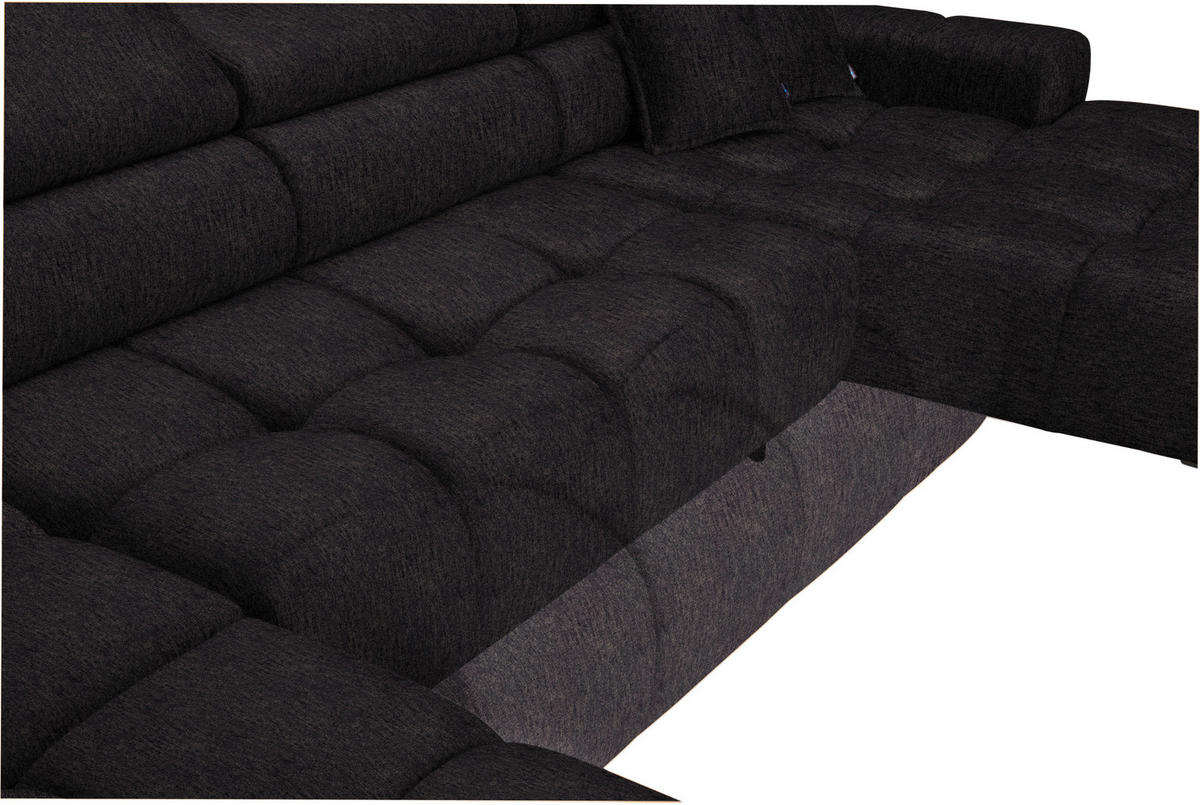 WOHNLANDSCHAFT in Samt, Webstoff Anthrazit  - Anthrazit/Schwarz, Design, Textil/Metall (216/385/177cm) - Welnova