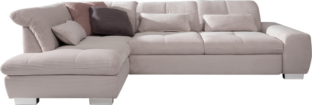 ECKSOFA Hellgrau Cord  - Chromfarben/Hellgrau, Design, Kunststoff/Textil (212/292cm) - SetOne by Musterring