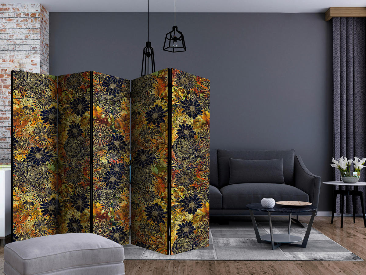 SKÄRMVÄGG  i trä, textil  brun, svart  - brun/svart, Basics, trä/textil (225/172/3cm) - artgeist