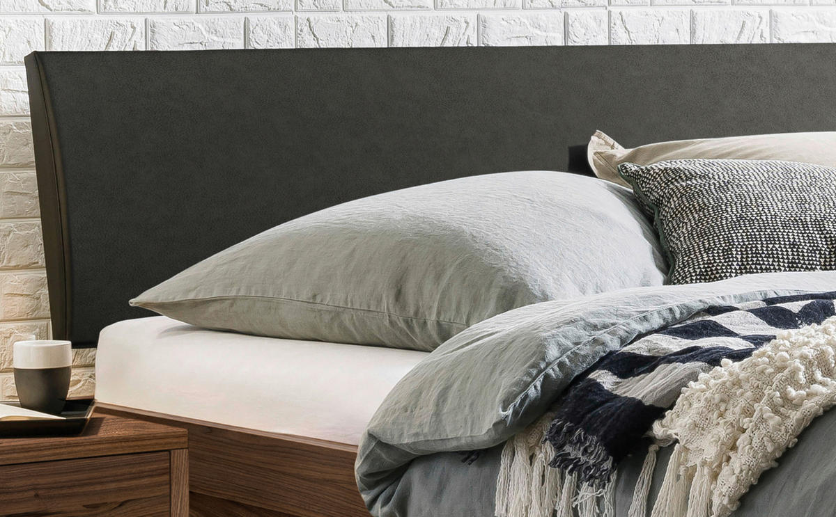 BETT 180/200 cm  in Anthrazit, Nussbaumfarben  - Anthrazit/Nussbaumfarben, Natur, Holz/Metall (180/200cm) - Hasena