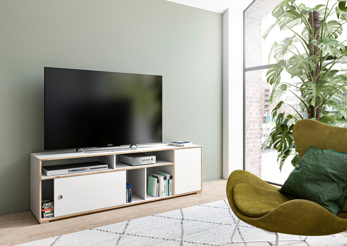 Comodă Joasă 181/55/40 cm  - argintiu/alb, Konventionell, plastic/material pe bază de lemn (181/55/40cm) - MID.YOU