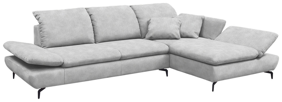 ECKSOFA in Flachgewebe Hellgrau  - Hellgrau/Schwarz, Design, Textil/Metall (315/200cm) - Chilliano