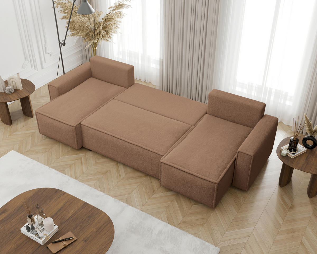 WOHNLANDSCHAFT Rostfarben Bouclé  - Rostfarben/Schwarz, MODERN, Kunststoff/Textil (140/305/140cm) - Carryhome