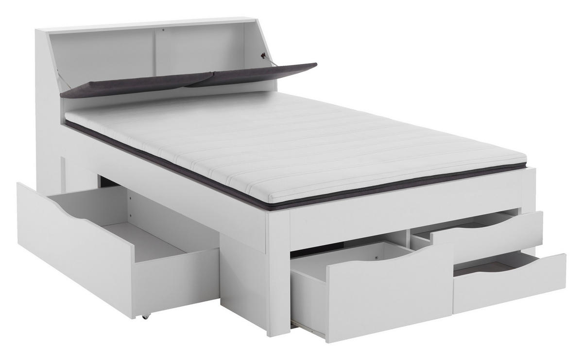 STAURAUMBETT 140/200 cm  in Weiß  - Weiß/Grau, KONVENTIONELL, Holzwerkstoff (140/200cm) - Boxxx