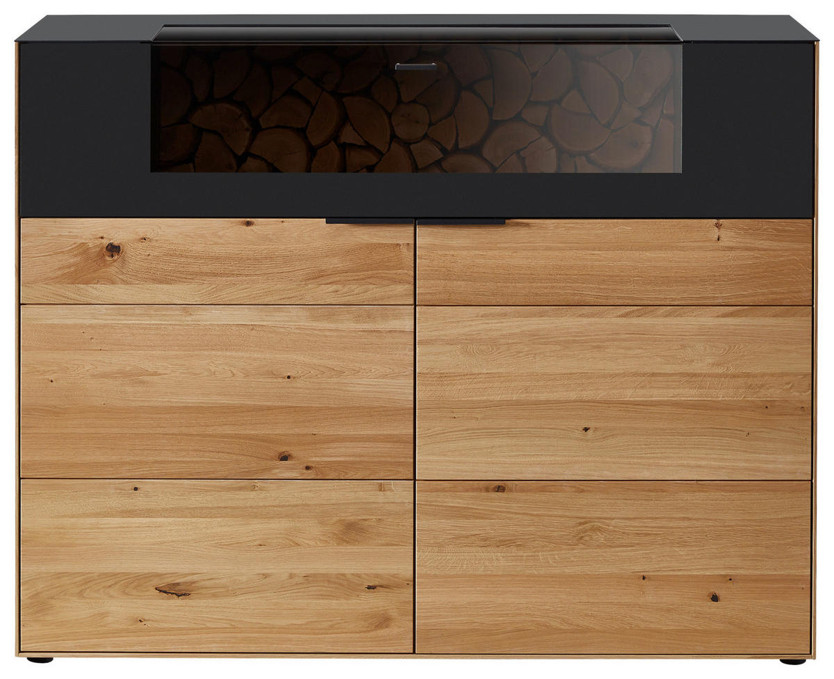 HIGHBOARD Schwarz, Eichefarben  145,9/115,4/45,2 cm  - Eichefarben/Schwarz, Design, Glas/Holz (145,9/115,4/45,2cm) - Valdera
