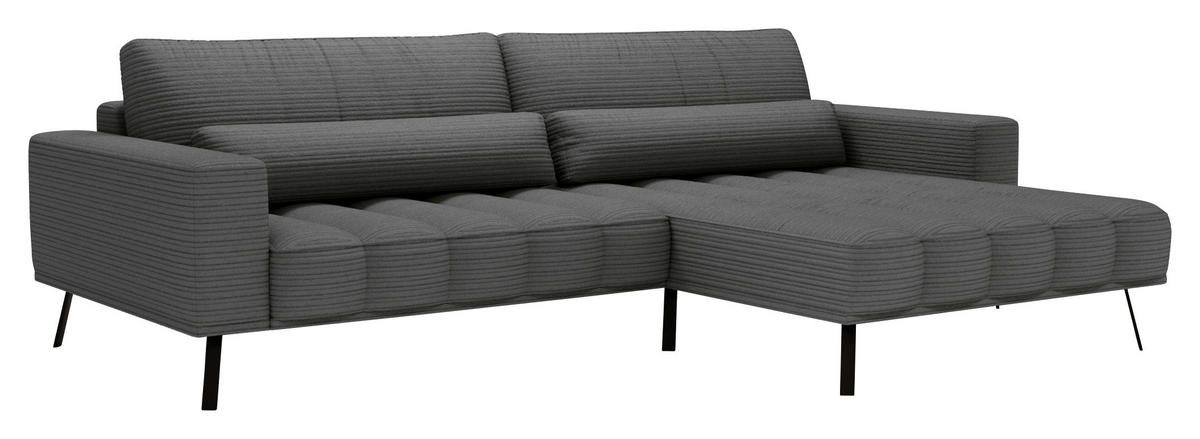 ECKSOFA in Cord Anthrazit  291/204 cm  - Anthrazit/Schwarz, Design, Textil/Metall (291/204cm) - Lomoco