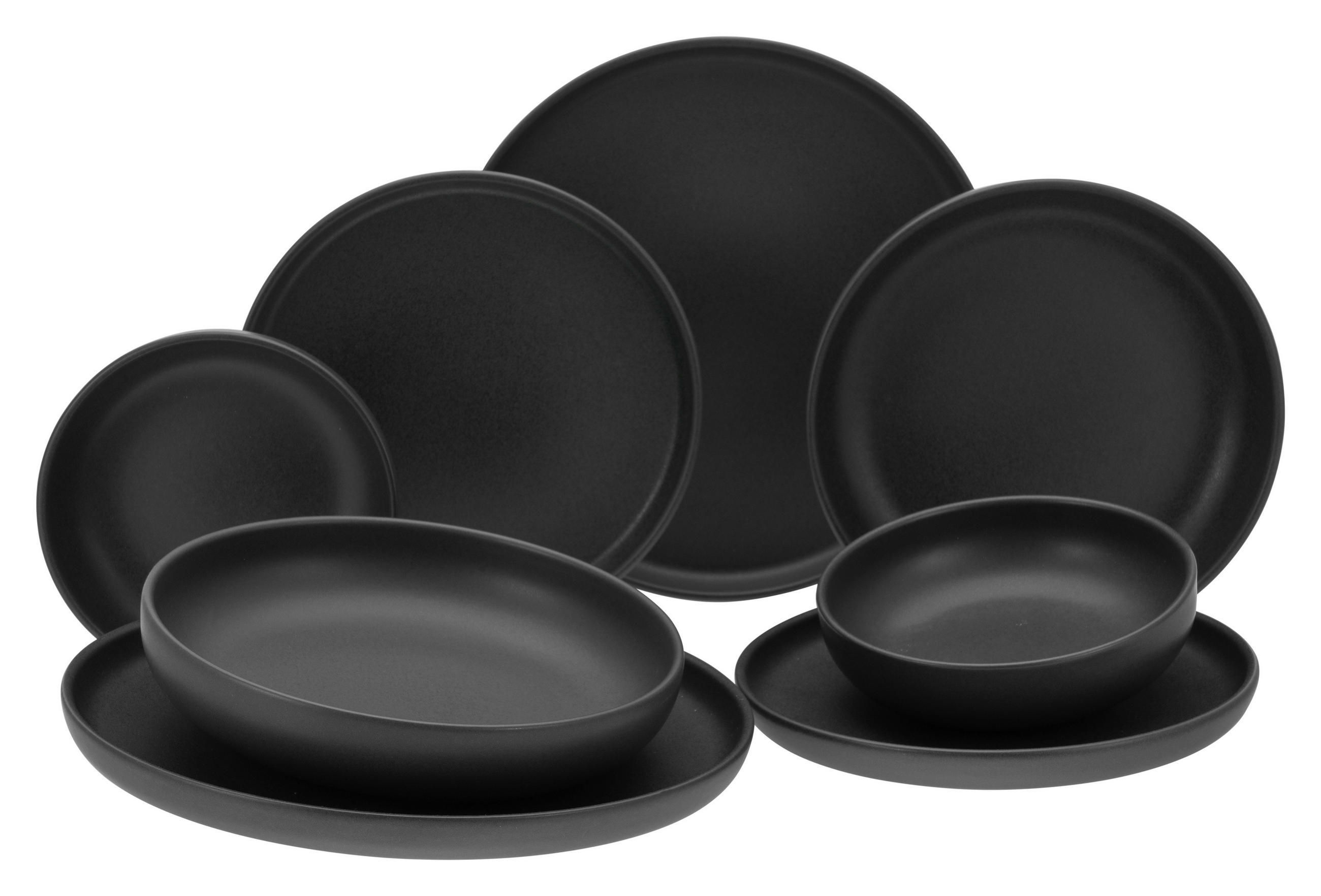 KOMBISERVICE Schwarz 8-teilig Uno  - Schwarz, Basics, Keramik - Creatable