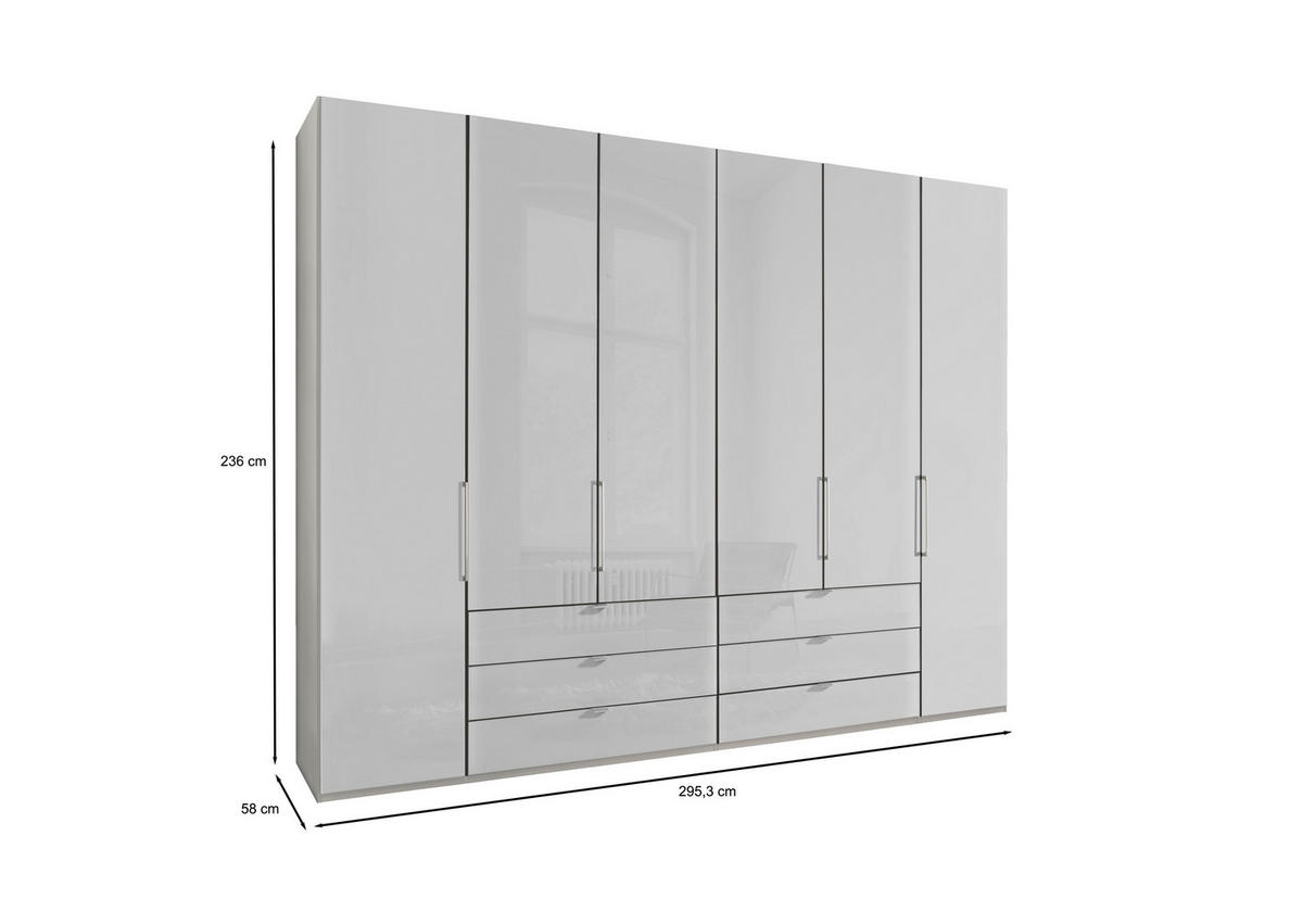 DREHTÜRENSCHRANK 300/236/58 cm 6-türig Weiß  - Chromfarben/Weiß, KONVENTIONELL, Glas/Holzwerkstoff (300/236/58cm) - Dieter Knoll