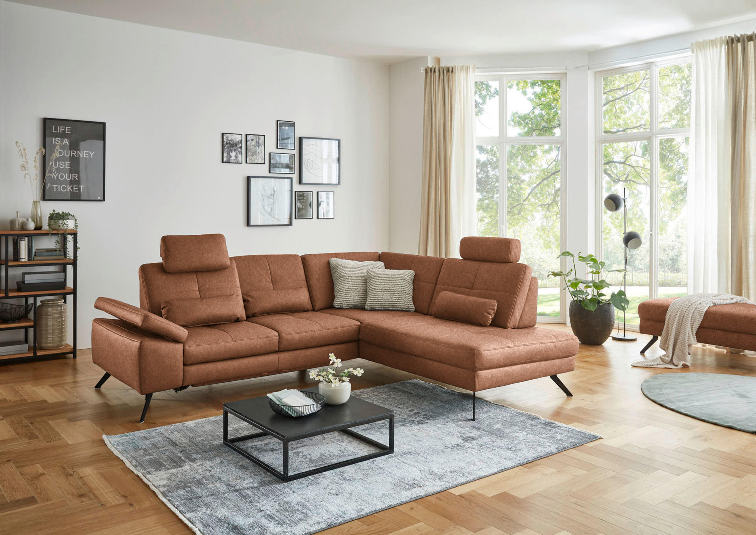 ECKSOFA in Lederlook, Mikrofaser Braun  - Schwarz/Braun, Design, Textil/Metall (261/220cm) - Beldomo System