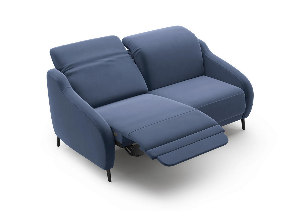 2,5-SITZER in Samt Blau  - Blau/Schwarz, MODERN, Textil/Metall (172/93/104cm) - Sit & More
