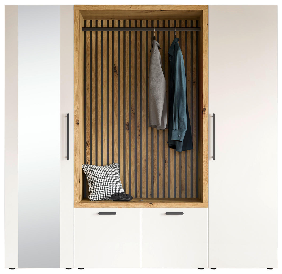 ELŐSZOBAFAL - Artisan tölgy/fehér, Modern, faalapú anyag/Üveg (216/200/47cm) - Voleo