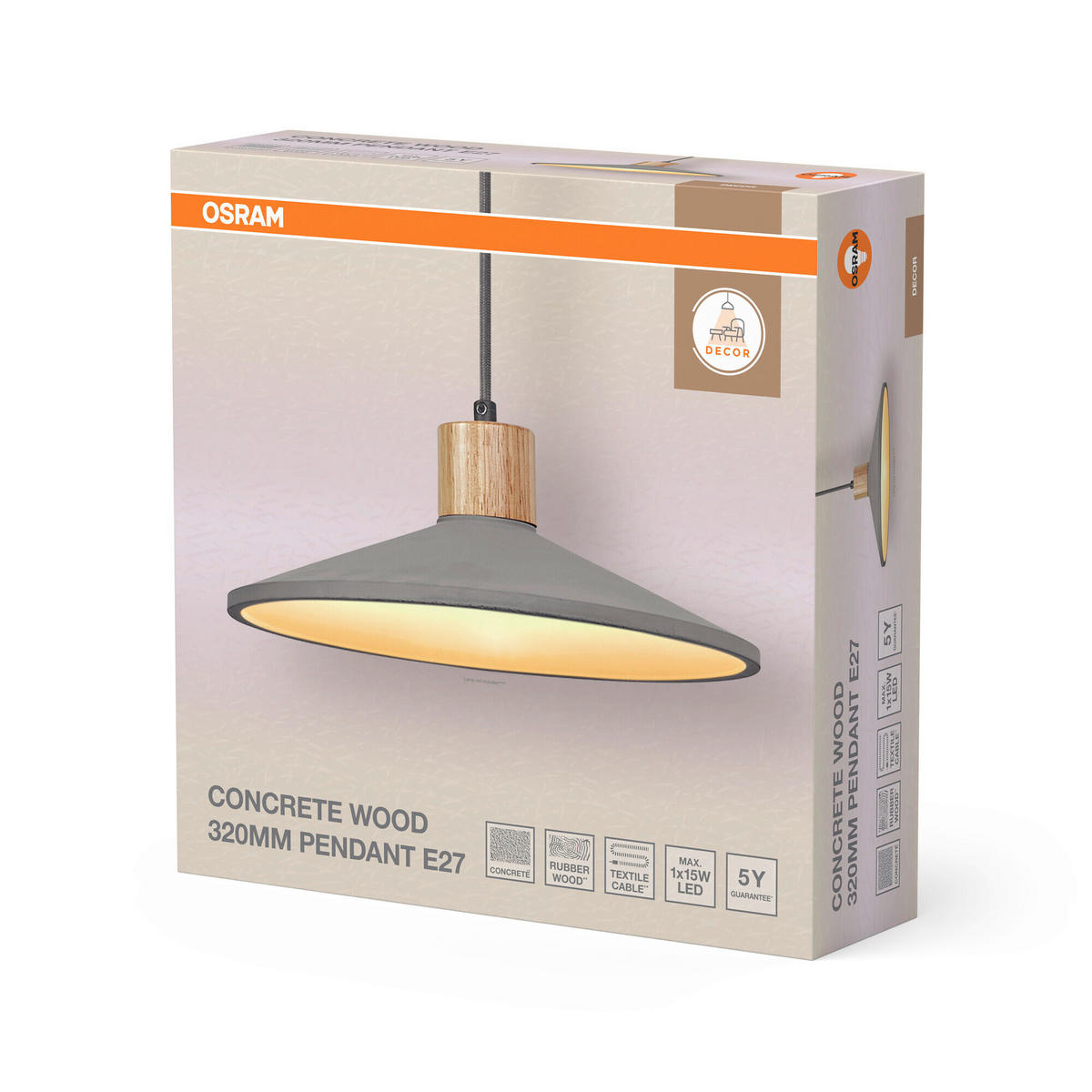 HÄNGELEUCHTE 32/116.50 cm  - Dunkelgrau/Naturfarben, Basics, Holz/Stein (32/116.50cm) - Osram