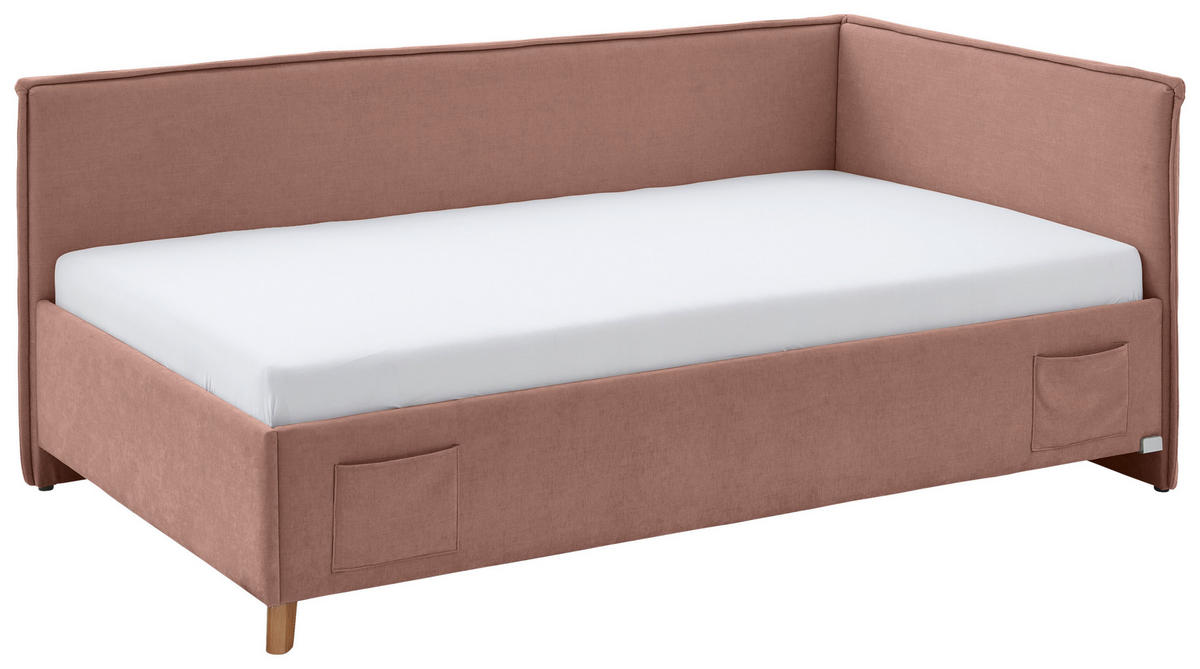 POLSTERLIEGE Flachgewebe Rosa  - Eichefarben/Rosa, KONVENTIONELL, Holz/Textil (120/200cm) - Stylife