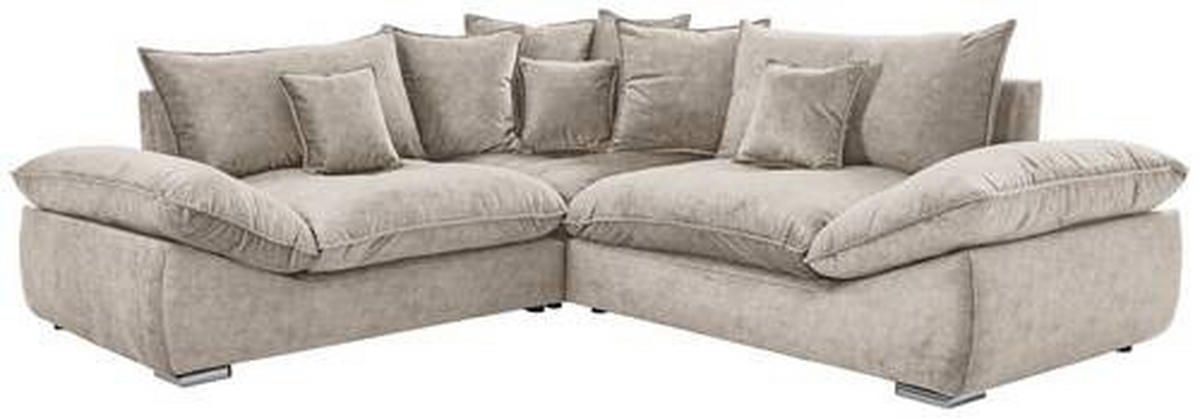 ECKSOFA in Velours Hellbraun  - Chromfarben/Hellbraun, Konventionell, Kunststoff/Textil (247/247cm) - Carryhome