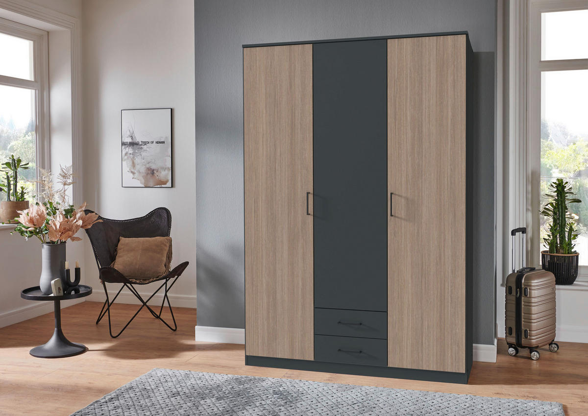 KLEIDERSCHRANK in Braun, Graphitfarben  - Schwarz/Graphitfarben, Konventionell, Holzwerkstoff/Kunststoff (135/199/58cm) - Stylife