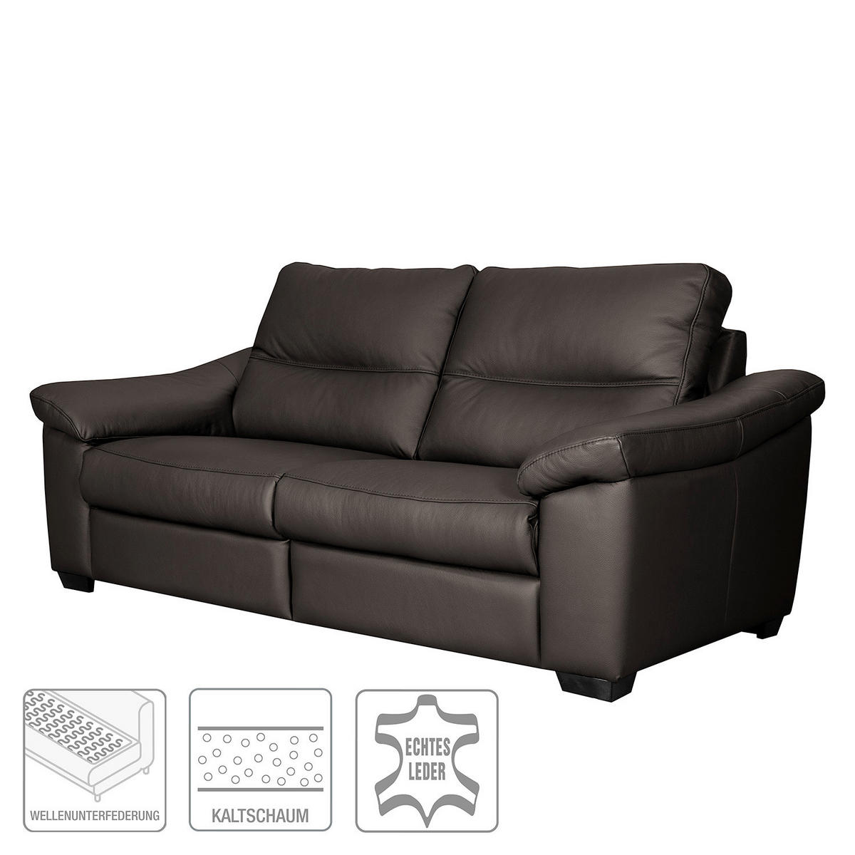 2-SITZER-SOFA  in Echtleder Braun   - Schwarz/Braun, Design, Leder/Holz (174/97/97cm) - Livetastic