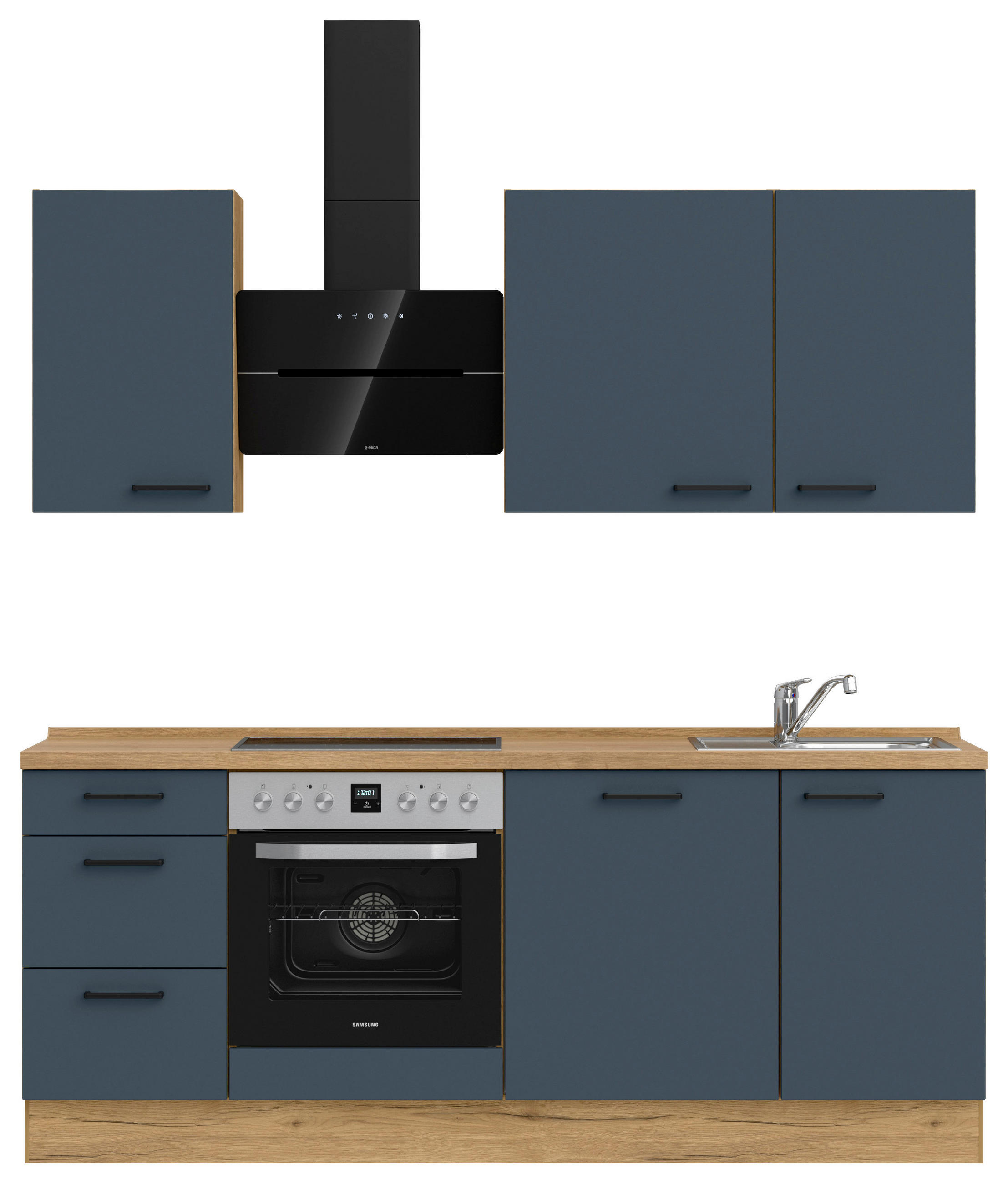 KÜCHENLEERBLOCK 210 cm   in Blau, Eichefarben  - Blau/Eichefarben, MODERN, Holzwerkstoff/Metall (210cm) - Nobilia