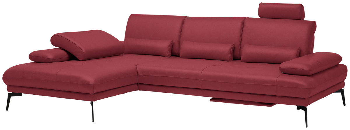 ECKSOFA in Echtleder Rot  - Rot/Schwarz, Design, Leder/Metall (187/273cm) - Celina Home