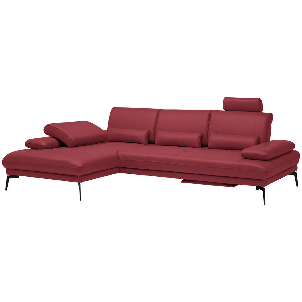 Thumbnail - Celina Home Ecksofa, Rot, Leder, Echtleder, Spaltleder, Rindleder, 3-Sitzer, Ottomane links, L-Form, 273x187 cm, Made in...