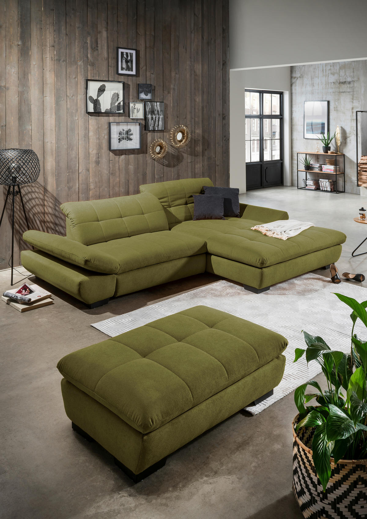 ECKSOFA in Mikrofaser Grün  - Schwarz/Grün, Design, Textil/Metall (290/198cm) - Xora