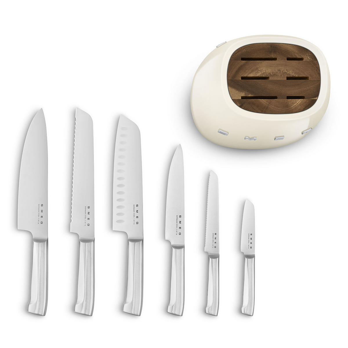 MESSERBLOCK 6-teilig  - Creme, Basics, Holz/Kunststoff (13,5/23,2/19cm) - SMEG