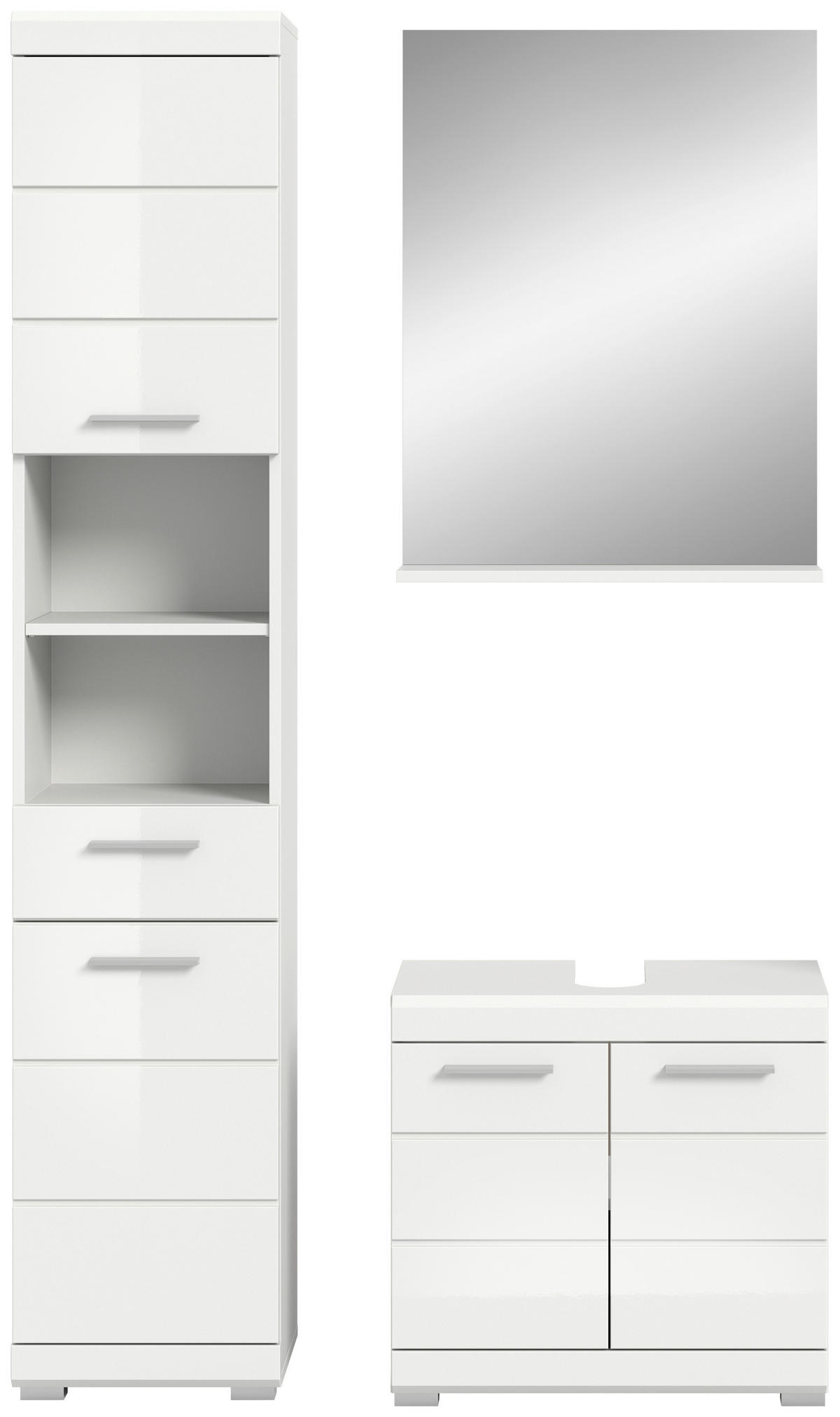 BADEZIMMER 3-teilig  in 97 cm  - Weiß Hochglanz/Silberfarben, MODERN, Glas/Holzwerkstoff (97cm) - MID.YOU