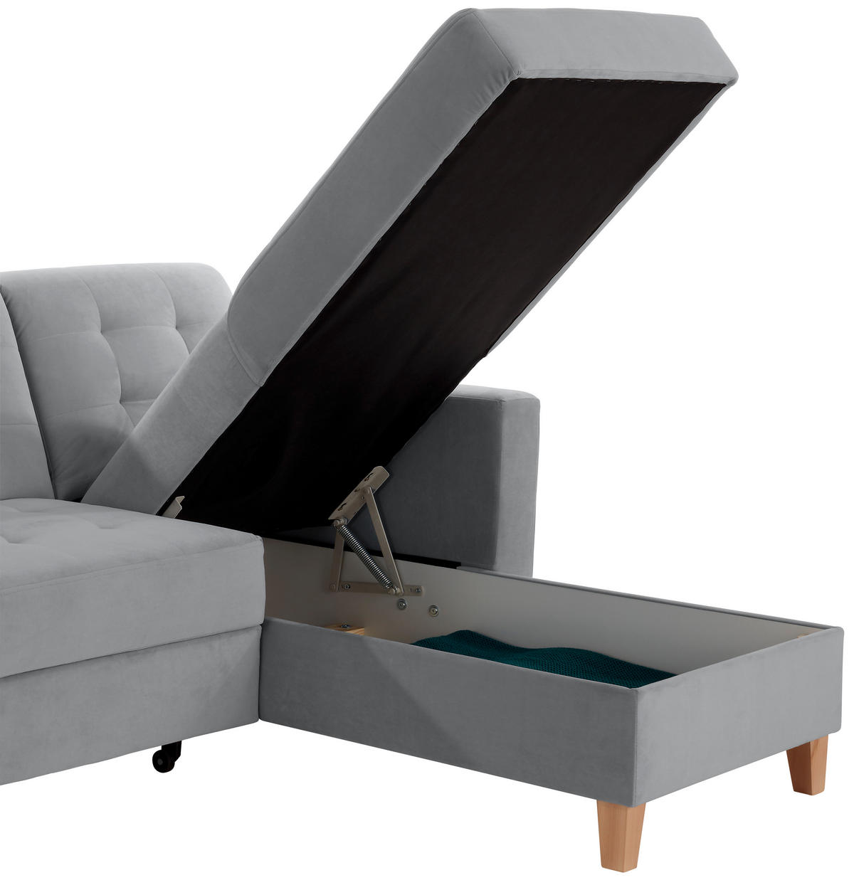 ECKSOFA Anthrazit Samt  - Anthrazit/Naturfarben, Design, Holz/Textil (231/160cm) - Livetastic