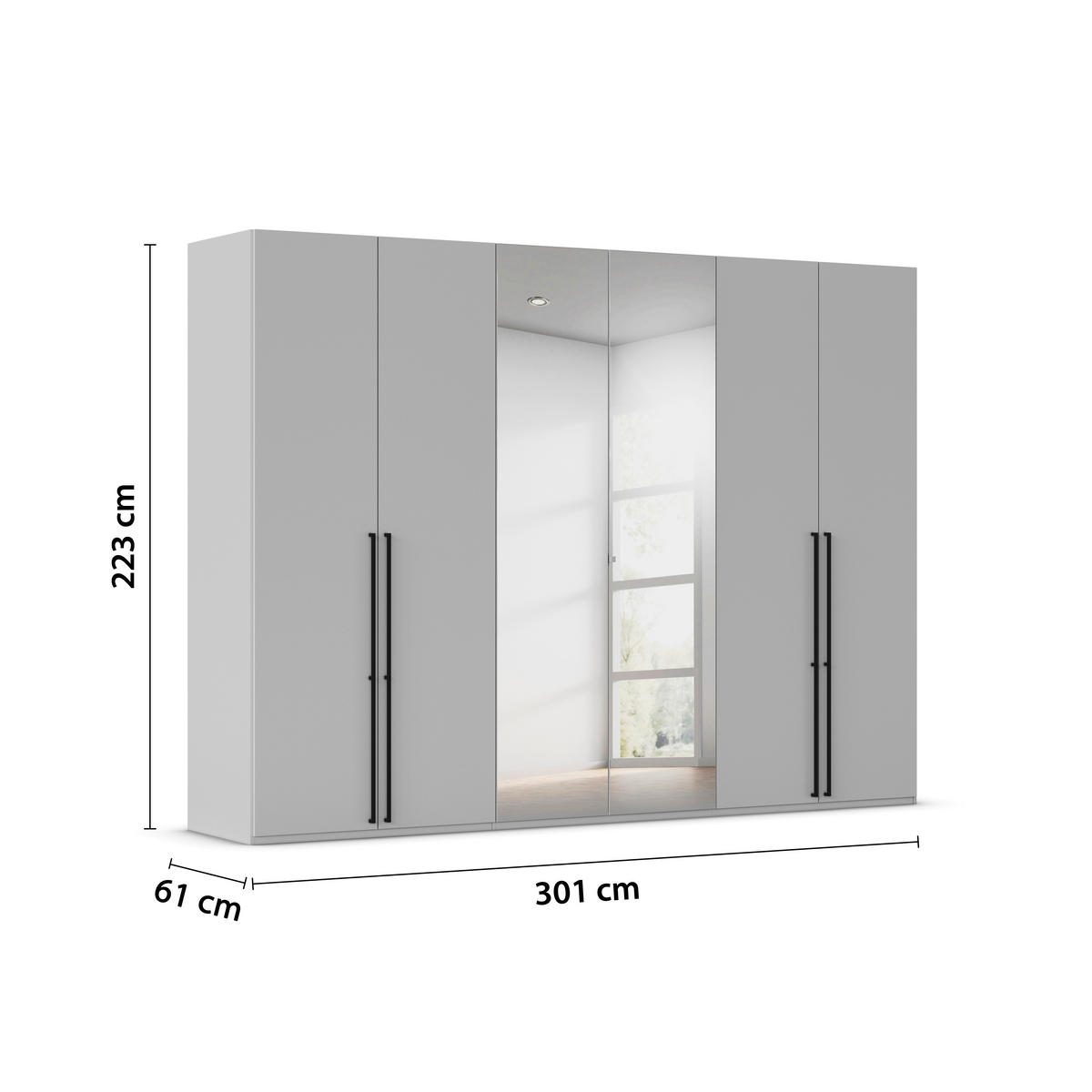 DREHTÜRENSCHRANK 301/223/61 cm,  in Graphitfarben, 6-türig  - Chromfarben/Schwarz, Basics, Glas/Holzwerkstoff (301/223/61cm) - Novel