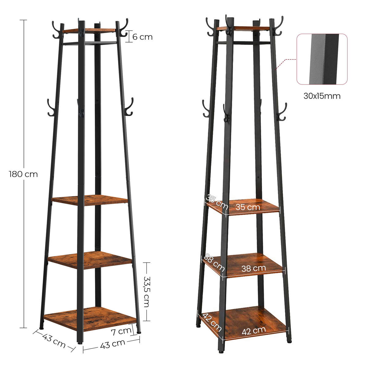ŠATNÍ STOJAN - černá/hnědá, Trend, kov/kompozitní dřevo (43/180/43cm) - Boxxx