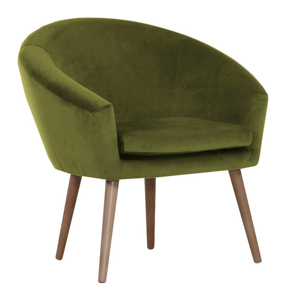 SESSEL Samt Olivgrün    - Buchefarben/Olivgrün, Design, Holz/Textil (73/73/66cm) - Carryhome