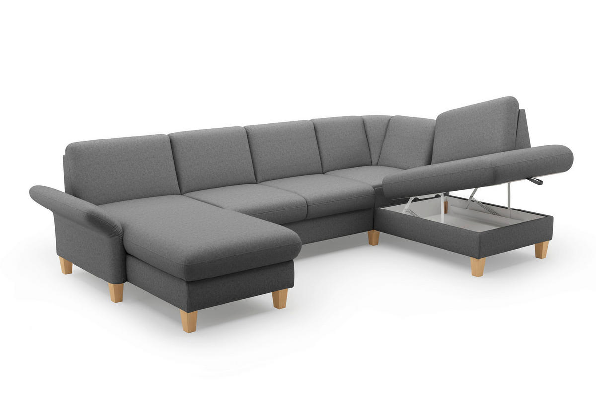 WOHNLANDSCHAFT Dunkelgrau Flachgewebe  - Eichefarben/Dunkelgrau, KONVENTIONELL, Holz/Textil (164/314/195cm) - Sit & More