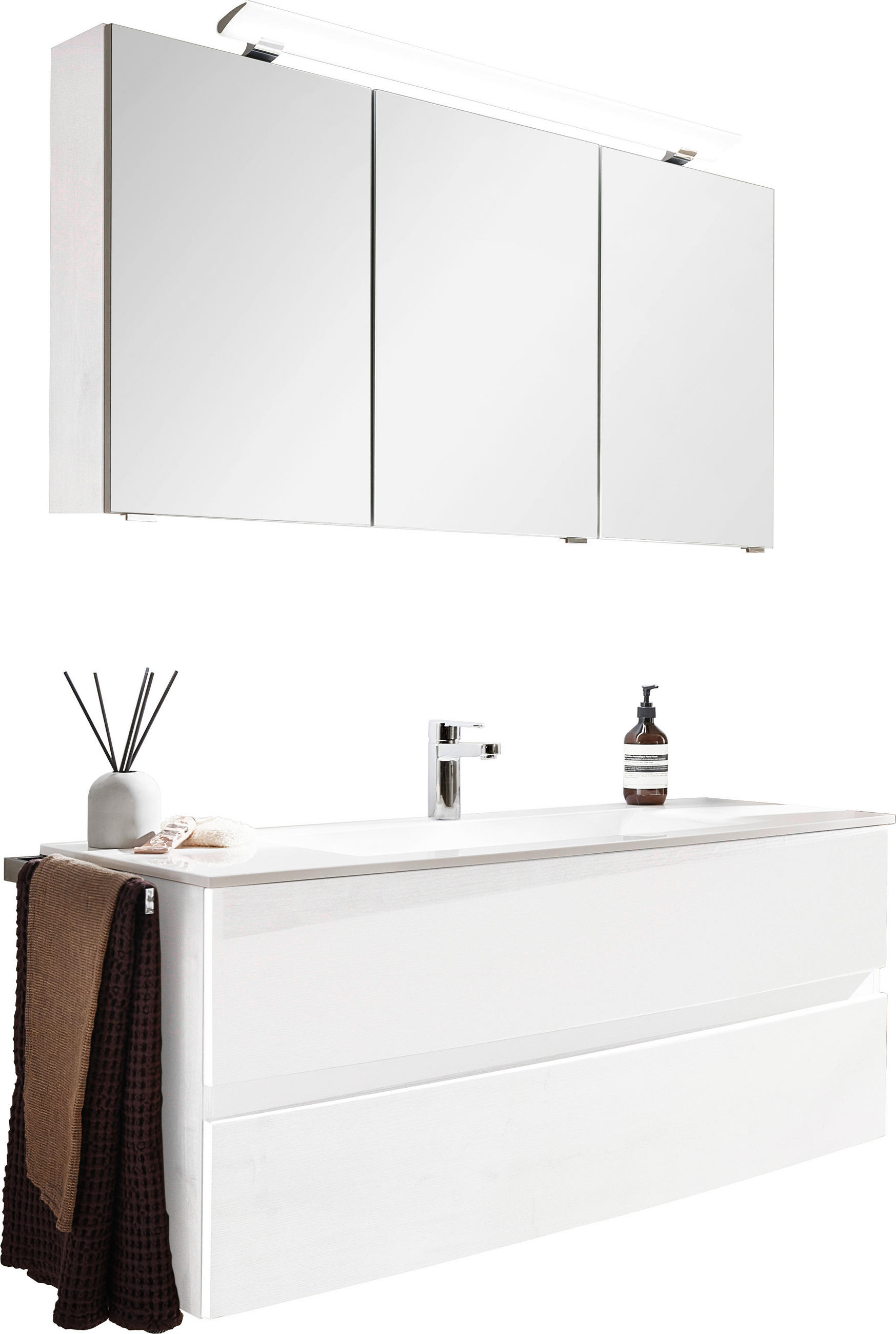 BADEZIMMER in 121,2 cm - Weiß Hochglanz/Weiß, Design, Glas/Holzwerkstoff (121,2cm) - Novel