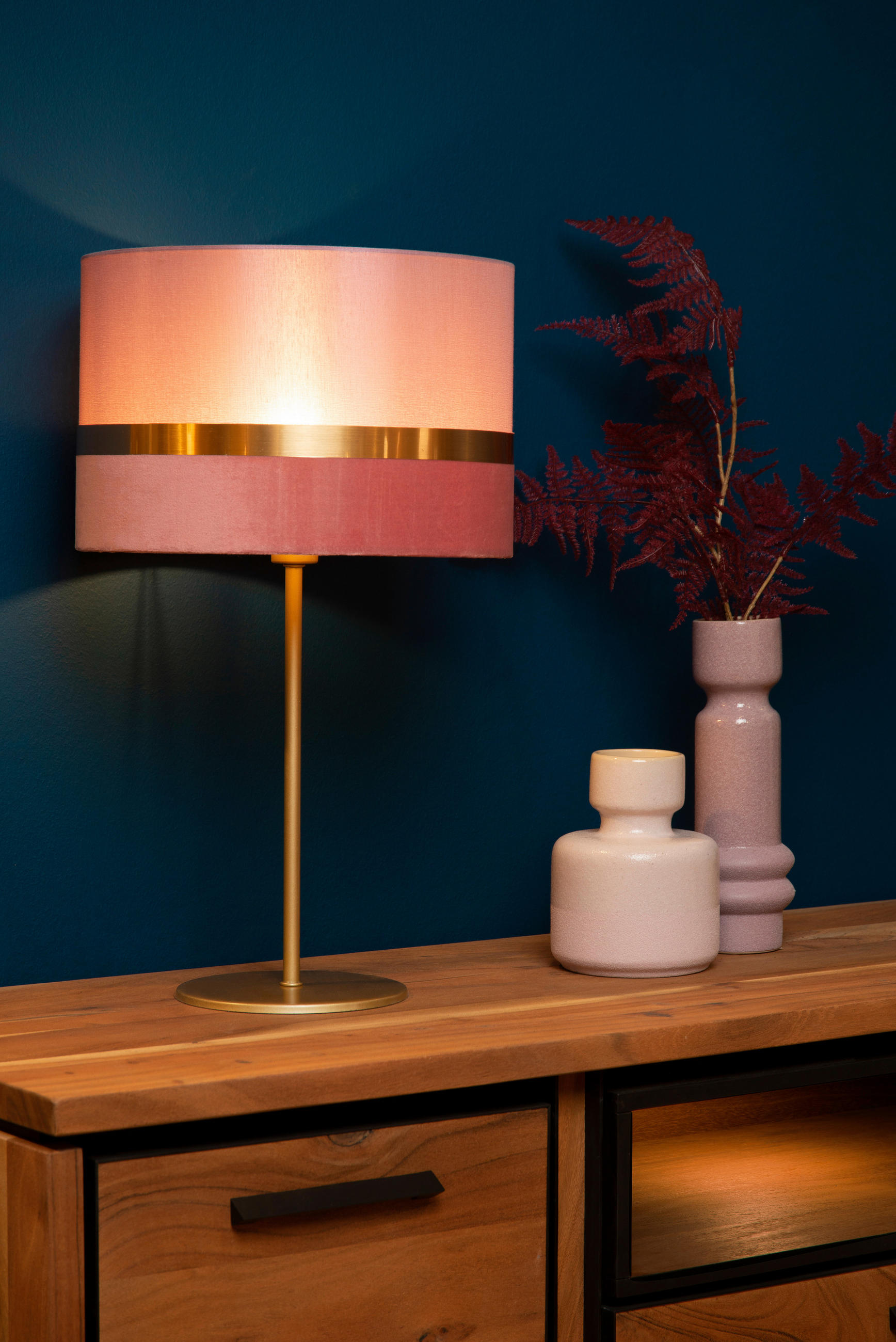 TISCHLEUCHTE Extravaganza Tusse 30/30/50 cm   - Pink/Goldfarben, Design, Textil/Metall (30/30/50cm) - Lucide