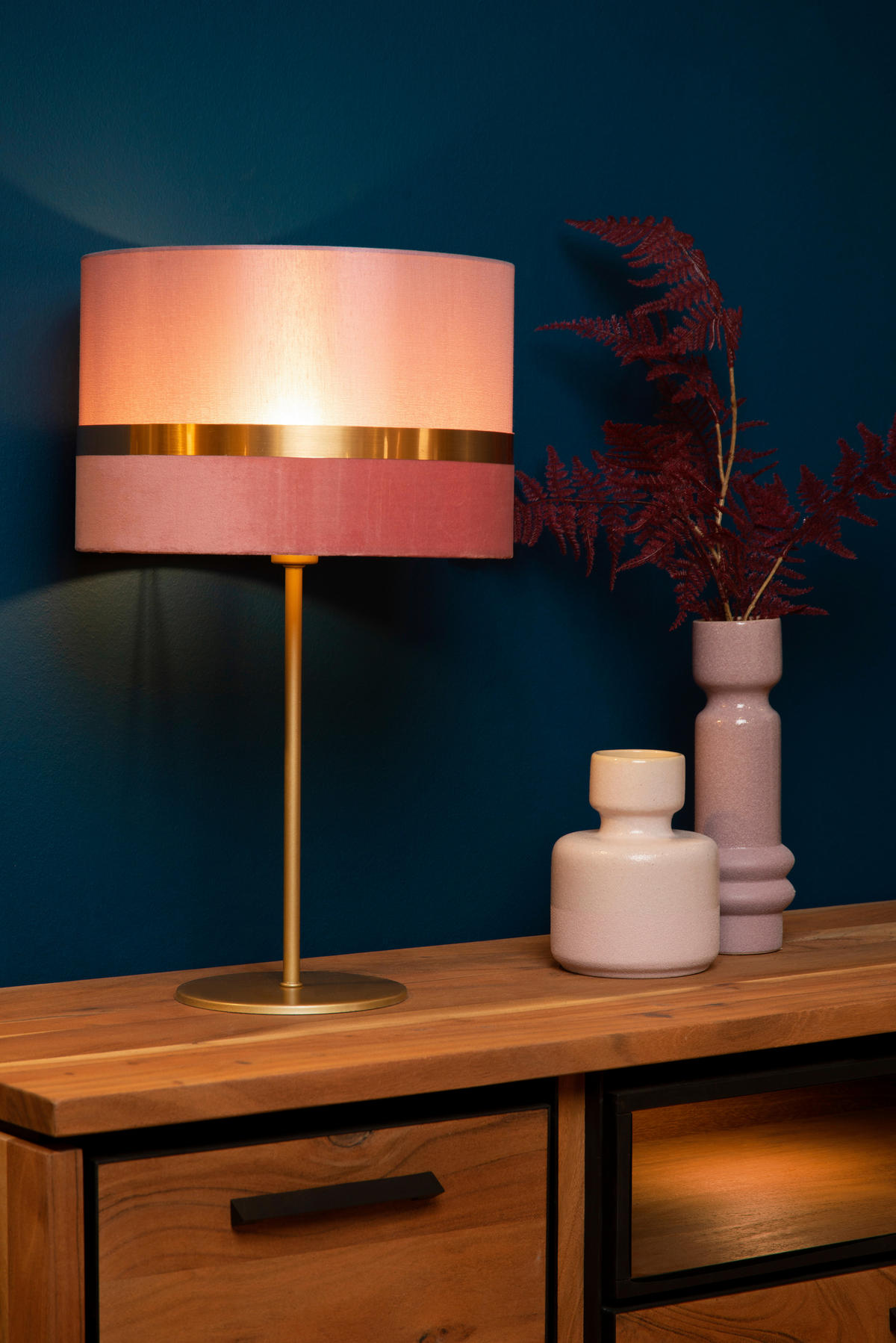 TISCHLEUCHTE 30/30/50 cm   - Pink/Goldfarben, Design, Textil/Metall (30/30/50cm) - Lucide