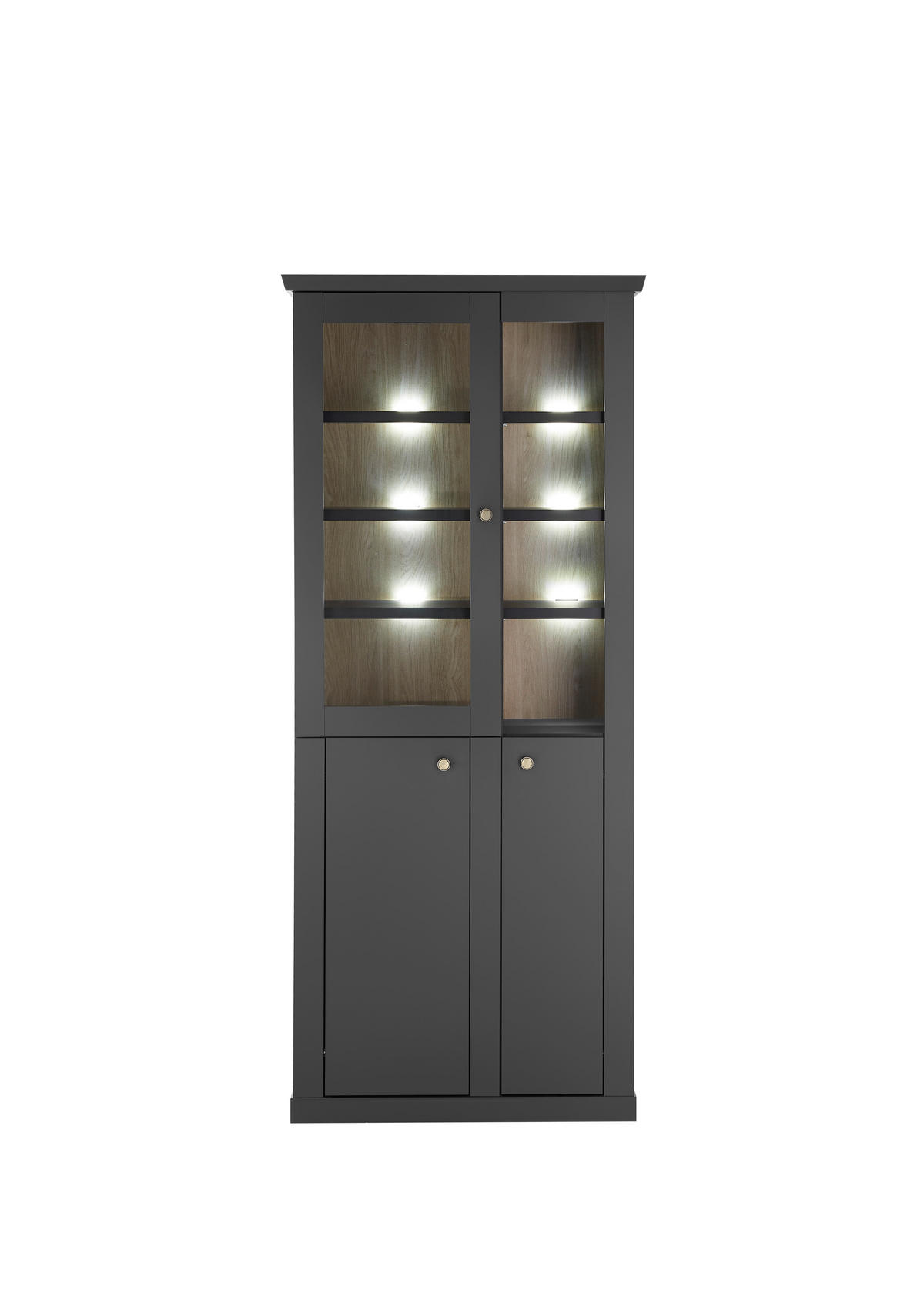 VITRINE  in Schwarz, Eichefarben - Eichefarben/Messingfarben, Design, Holzwerkstoff/Metall (86/200/39cm) - MID.YOU