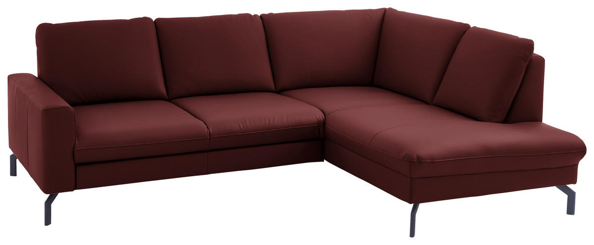 ECKSOFA Echtleder Brombeere  - Brombeere/Schwarz, Design, Leder/Metall (250/194cm) - Beldomo Premium