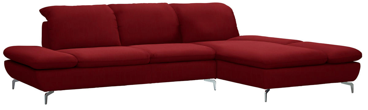 ECKSOFA in Echtleder Rot  - Silberfarben/Rot, Design, Leder/Metall (315/200cm) - Chilliano