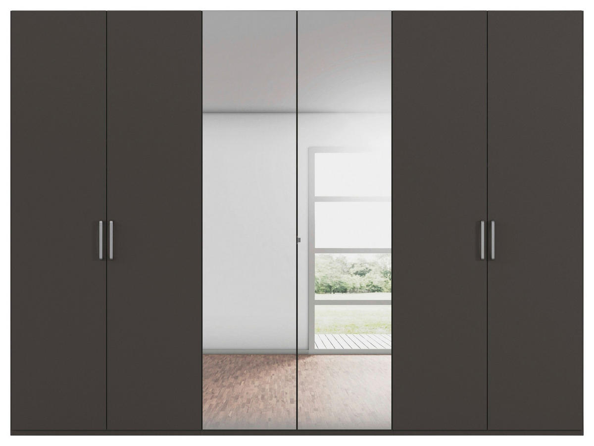 DREHTÜRENSCHRANK 301/235/61 cm,  in Graphitfarben, 6-türig  - Edelstahlfarben/Graphitfarben, Basics, Glas/Holzwerkstoff (301/235/61cm) - Novel