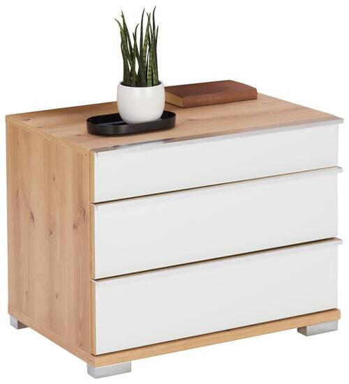 NACHTKÄSTCHENSET 60/48/42 cm in Weiss, Eiche Bianco - Chromfarben/Weiss, Konventionell, Glas/Holzwerkstoff (60/48/42cm) - Venda