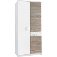 OMARA S KLASIČNIMI VRATI, bela, barve hrasta  - srebrne barve/barve hrasta, Design, umetna masa/leseni material (90/199/58cm) - Boxxx